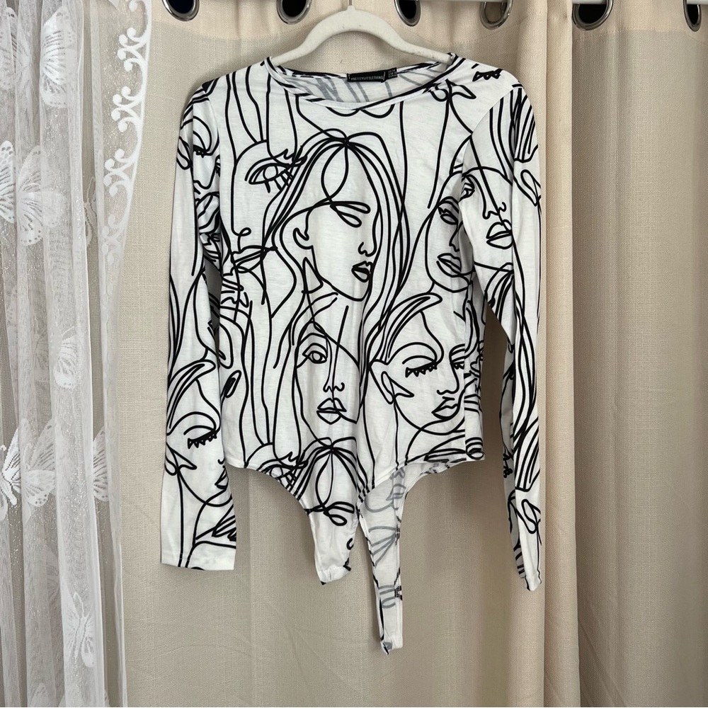 PrettyLittleThing Monochrome Face Print Bodysuit